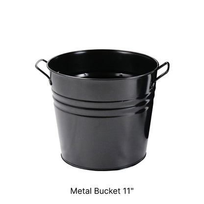 Black Metal Bucket and Vases
