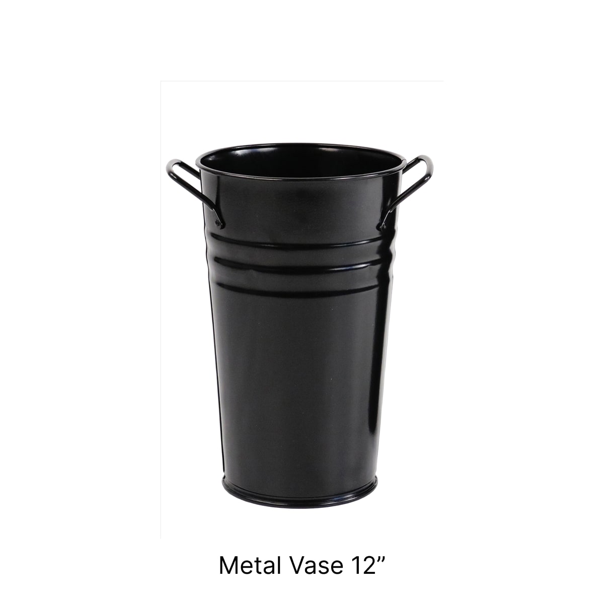Black Metal Bucket and Vases
