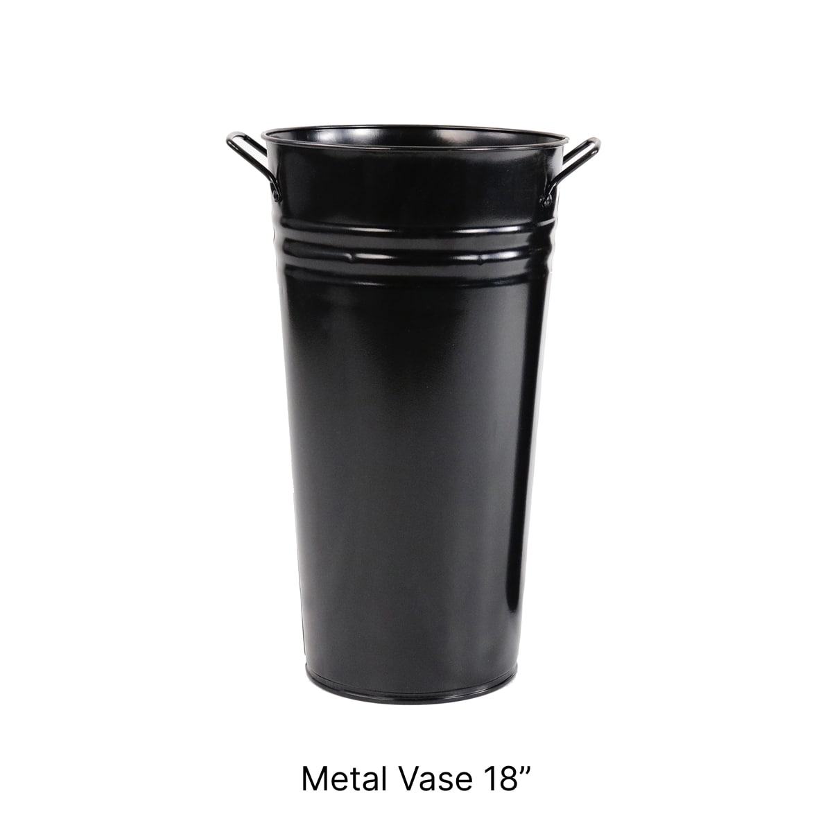 Black Metal Bucket and Vases